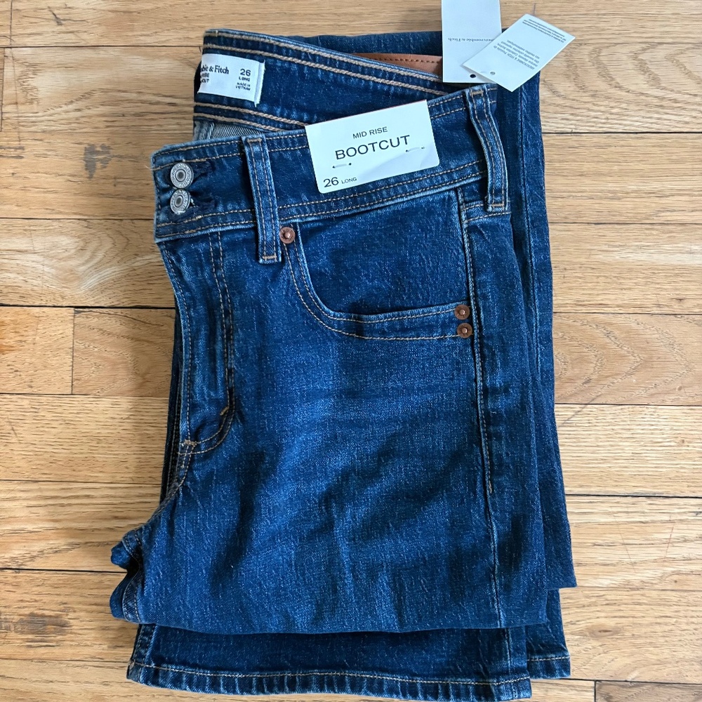 Abercrombie & Fitch Dark Blue Mid-Rise Bootcut Jeans
